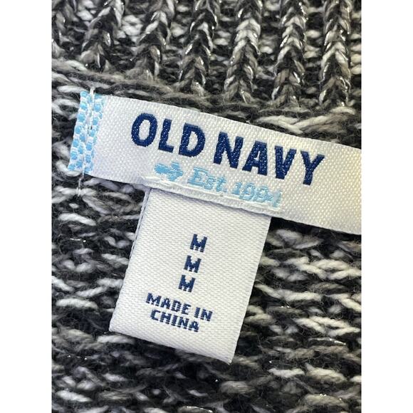 Old Navy Cardigan Sweater Womens M Black Marl Knit Full Zip Long Sleeve Metallic - Picture 4 of 10
